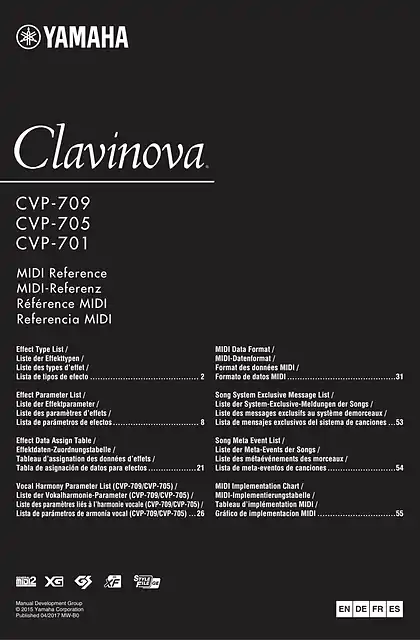 yamaha雅马哈CVP-709_CVP-705_CVP-701 MIDI Reference